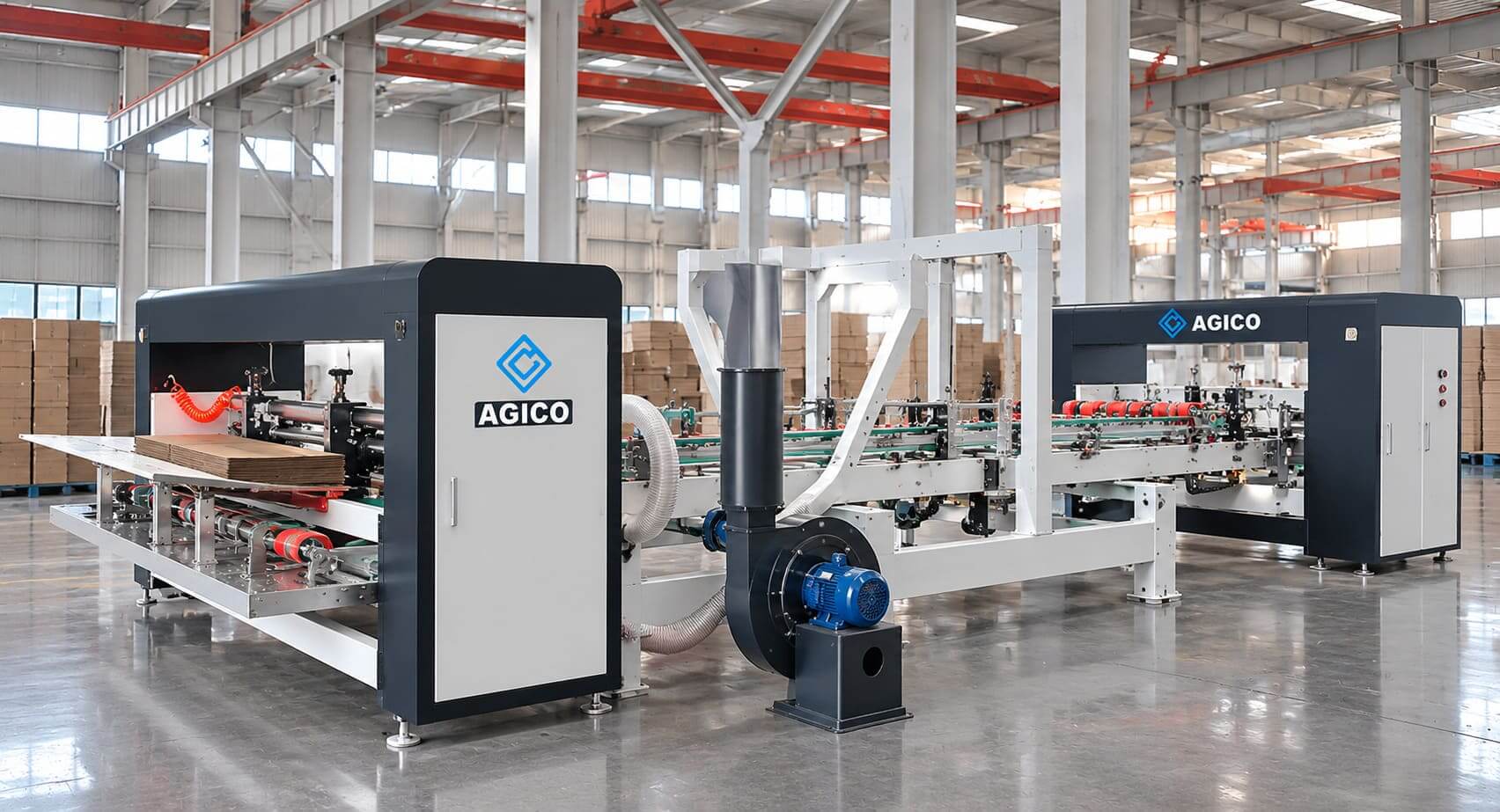 Corrugated box stitching machine in factory