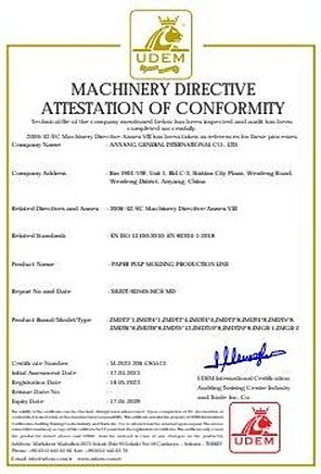 Machinery compliance certificate