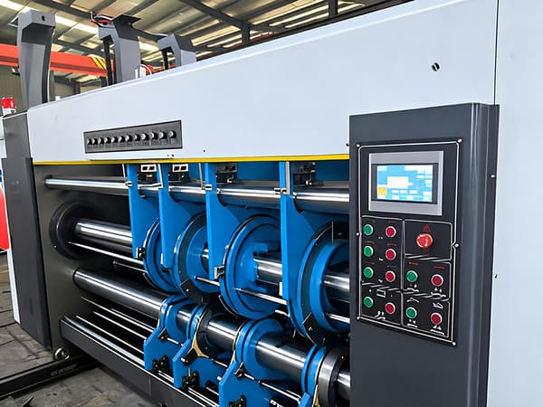 Slotting unit with adjustable slotting knives and creasing wheels